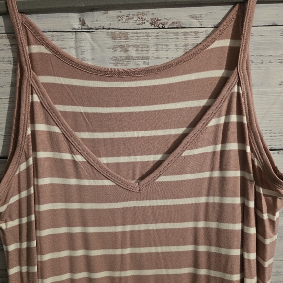 New Zenana Striped Curved Hem Cami Tanktop Lt Rose/ivory Plus Sizes - Picture 4 of 6
